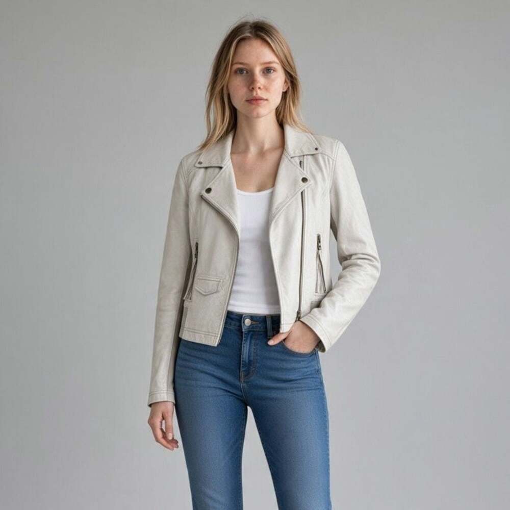 Marrakech Womens XS Gray Cream Faux Suede Zip Moto Jacket Stretch Ribbed